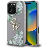 Guess Grained Roses Big 4G Logo viedtālruņa apvalks iPhone 16 Pro Max - violets