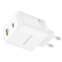 Borofone sienas lādētājs BN30 Cargador GaN - USB + Type C - QC 3.0 PD 45W balts
