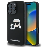 Karl Lagerfeld silikona magnētiskais viedtālruņa apvalks iPhone 16 Pro Max ar galvu attēliem - melns