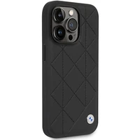 Viedtālruņa apvalks BMW BMHCP14L22RQDK iPhone 14 Pro 6.1 - melns ādas kvilota raksts