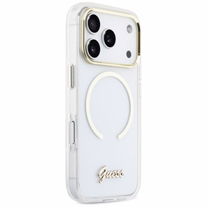 Guess IML Script Metal MagSafe Maciņš for iPhone 17 Pro Max - Clear