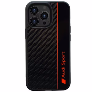 Audi Oglekļa šķiedras svītra iPhone 13 Pro / 13 6.1" melns/melns cietais apvalks AUS-TPUPCIP13P-R8/D1-BK