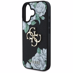 Guess Grained Roses Big 4G logo viedtālruņa apvalks iPhone 16 - melns