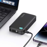 USAMS portatīvais lādētājs ar izvelkamu kabeli USB-C Retractable 10000 mAh PD 20W Fast Charge XY Series melns 10KCD22401(US-CD224)