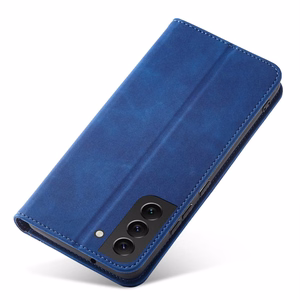 Magnet Fancy viedtālruņa apvalks Samsung Galaxy S22+ (S22 Plus) ar maku un karšu turētāju, zils