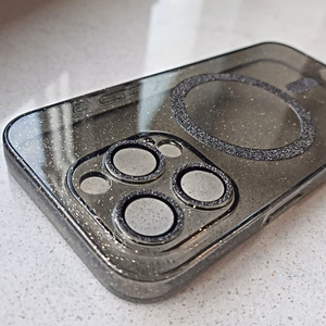 Glitter magnētiskais viedtālruņa apvalks Iphone 14 Pro melns caurspīdīgs