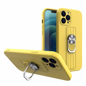 Ring Case silikona viedtālruņa apvalks ar pirksta turētāju un statīvu iPhone 12 mini dzeltens