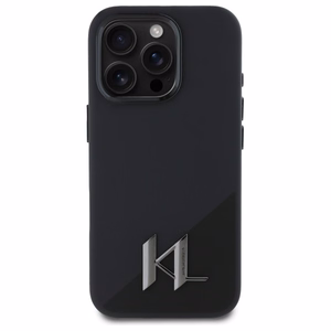 Karl Lagerfeld Silicone Shadow Metal Initial Magnētiskais iPhone 16 Pro viedtālruņa apvalks - melns