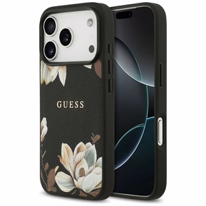 Guess Grained Flowers Classic Logo MagSafe viedtālruņa apvalks iPhone 17 Pro - melns (m)