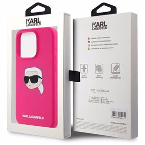 Karl Lagerfeld KLHMP15LSKHPPPLF iPhone 15 Pro 6.1" fuksijas/fuksijas cietais apvalks Silikona Karl galvas apdruka MagSafe