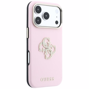 Guess Smooth & Big Strass Logo vāciņš iPhone 18 Pro / 17 Pro – rozā