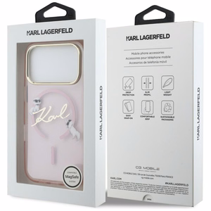 Karl Lagerfeld IML Choupettes Karl Script Logo MagSafe чехол для iPhone 17 Pro розовый