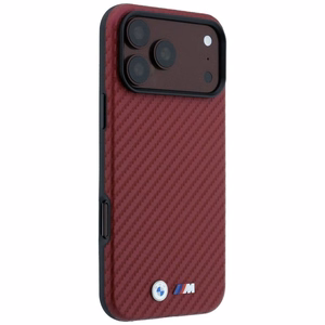 BMW aizsargvāciņš ierīcei iPhone 18 Pro / 17 Pro: (Carbon Metal Logo), saderīgs ar MagSafe, krāsa – bordo