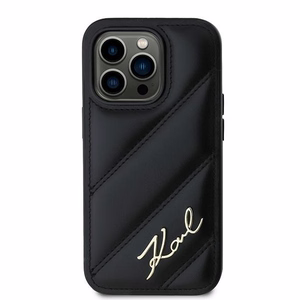 Karl Lagerfeld Diagonal Quilted Script viedtālruņa apvalks iPhone 14 Pro - melns