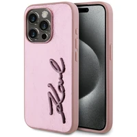 Karl Lagerfeld Wrinkled Metal Signature viedtālruņa apvalks iPhone 15 Pro - rozā