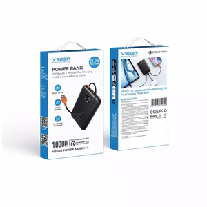 Portatīvais lādētājs 10000 mAh with built-in kabelis USB C QC3.0 PD 2A 22,5W K1C W1189 melns