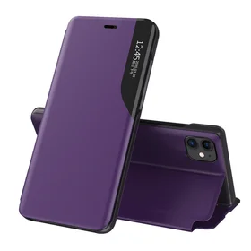 Eco Leather View Case elegants grāmatas tipa viedtālruņa apvalks ar statīvu iPhone 13 Pro Max violets