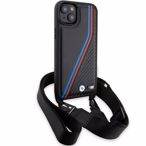 BMW M Edition oglekļa trīskrāsu līnijas un siksna viedtālruņa apvalks iPhone 15 / 14 / 13 - melns