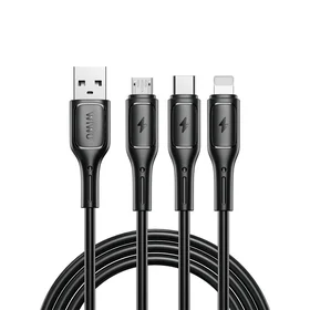 WiWU - Starlink sērijas datu kabelis Wi-045E 3in1 USB A uz USB C, Micro USB, Lightning 3,1A 1m - melns