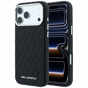 Karl Lagerfeld Grained Allover Logo Metal Elongated MagSafe maciņš iPhone 18 Pro / 17 Pro, melns