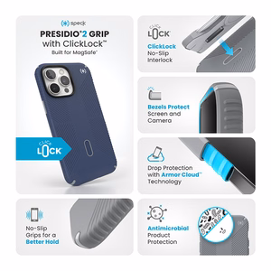 Speck Presidio2 Grip vāciņš ar MagSafe un ClickLock iPhone 16 Pro Max tālrunim, Coastal Blue/Dust Grey