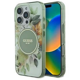 Guess IML Ziedi un tonālie apļi Magnētiskais viedtālruņa apvalks iPhone 16 Pro - zaļš