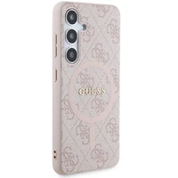 Guess 4G Collection Ādas Metāla Logotips Magnētiskais viedtālruņa apvalks Samsung Galaxy S24 - rozā