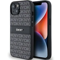 DKNY ādas mono svītra un metāla logotips viedtālruņa apvalks iPhone 15/14/13 - melns