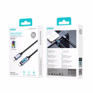 BWOO X324CC pīts ātrās uzlādes kabelis ar gaismas indikatoru PD 60W USB-C - USB-C