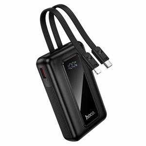 Hoco J162 ārējais akumulators ar iebūvētiem USB-C un Lightning kabeļiem, 10000 mAh, QC, PD, 22,5 W, melns