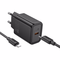 Lādētājs viedtālrunim Hoco USB C QC PD 30W + kabelis USB C uz Lightning N62 melns