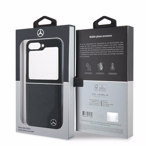 Mercedes Leather Wood Imitation MagSafe viedtālruņa apvalks Samsung Galaxy Z Flip 6 - melns