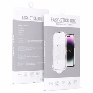 Temperēts stikls ar pilnu līmējumu (m), Easy-Stick kaste iPhone 15 - melns