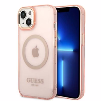 Guess GUHMP14MHTCMP iPhone 14 Plus 6.7" rozā/rozā cietais apvalks Zelta kontūra Caurspīdīgs Magnētiskais