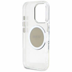 Guess IML Metal Colored Circle Classic Logo Magnētiskais viedtālruņa apvalks iPhone 16 Pro - pelēks