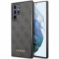 Guess GUHCS23LG4GFGR S23 Ultra S918 pelēks/pelēks cietais apvalks 4G Metāla Zelta Logotips