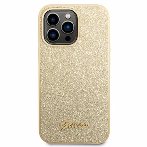 Guess Glitter Script viedtālruņa apvalks iPhone 14 Pro - zelta