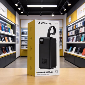 Wozinsky W8-B 50000mAh 30W ārējais akumulators, 2xUSB-A, 2xUSB-C, USB micro, ar lukturīti, melns