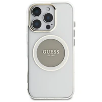 Guess IML Metal Colored Circle Classic Logo Magnētiskais viedtālruņa apvalks iPhone 16 Pro - pelēks