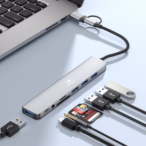 Pelēks 8-in-1 USB centrmezgls Wozinsky WAH-81 ar USB 3.0, SD karšu lasītāju un audio izeju