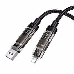Kabelis 4in1 USB A/C uz USB C/Lightning Hoco 240W 1,2 m U151 melns
