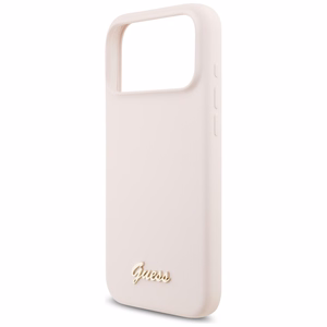 rozā Guess Silicone Script Metal Logo MagSafe vāciņš modeļiem Iphone 18 Pro Max / iPhone 17 Pro Max