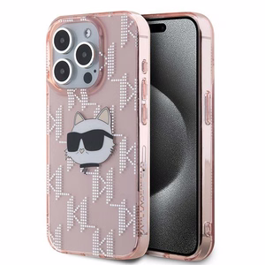 Karl Lagerfeld IML Choupette galvas un monogrammas apvalks iPhone 15 Pro - rozā