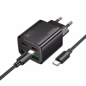 Lādētājs viedtālrunim Hoco 2 x USB C + 2 x USB A QC3.0 PD 3A 30W + kabelis USB C uz USB C N56 melns