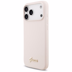 rozā Guess Silicone Script Metal Logo MagSafe vāciņš modeļiem Iphone 18 Pro Max / iPhone 17 Pro Max