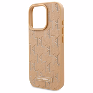 Karl Lagerfeld ādas monogrammas metāla logotipa magnētiskais viedtālruņa apvalks iPhone 16 Pro - bēšs