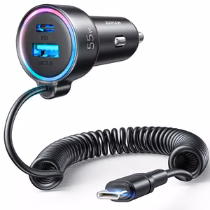 Auto lādētājs Joyroom JR-CL07 3-in-1 USB/Type-C 55W + Type-C 1,5m melns