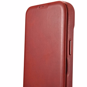 iCarer CE Premium ādas folio vāciņš iPhone 14 Plus ar MagSafe magnētisku flip vāciņu - sarkanā krāsā