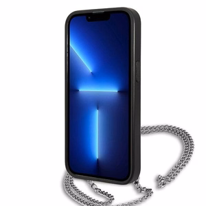 Karl Lagerfeld Ādas teksturēts un ķēdes viedtālruņa apvalks iPhone 13 / 14 / 15 6.1" - melns