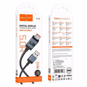 Kabelis USB A uz USB C Hoco 5A ar ekrānu 1 m X118 melns